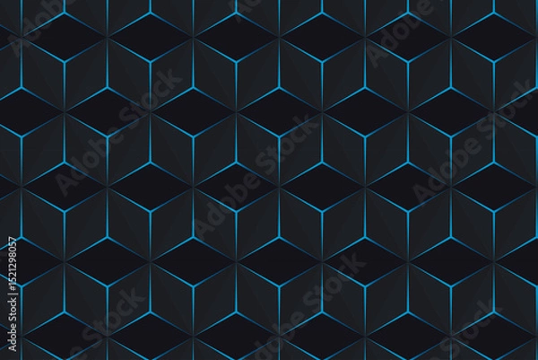 Fototapeta Abstract geometric pattern of overlapping dark cubes with light blue accents.