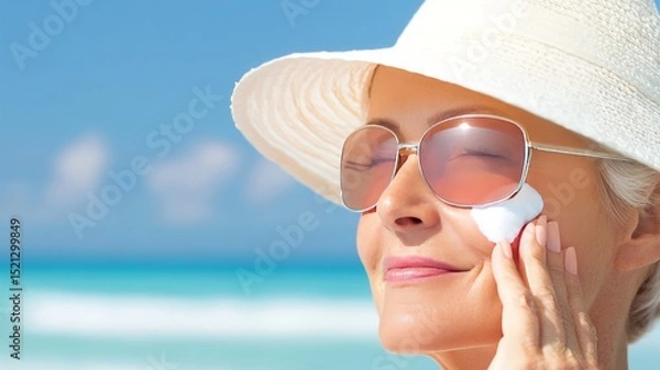 Obraz A woman applying sunscreen under the sun
