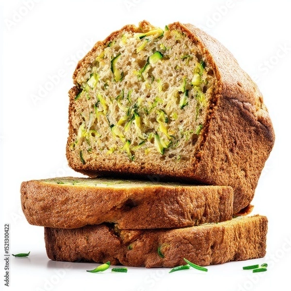 Fototapeta Zucchini bread slice isolated on clean white background