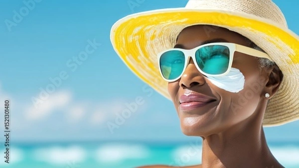Obraz A woman applying sunscreen under the sun