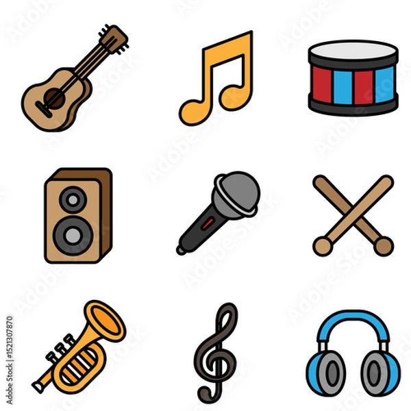 Fototapeta Vector illustration of Musical Instrument theme icons in solid line style