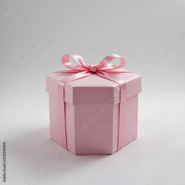 Obraz Stylish Pink Hexagonal Gift Box with Ribbon