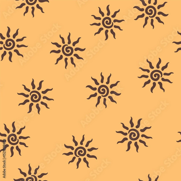 Obraz Abstract summer background with hand drawn sun sign. Vintage vector seamless pattern. Retro repeat ornament wallpaper. Nostalgic colored fashion allover print