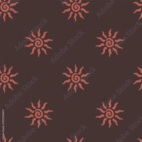 Obraz Abstract summer background with hand drawn sun sign. Vintage vector seamless pattern. Retro repeat ornament wallpaper. Nostalgic colored fashion allover print