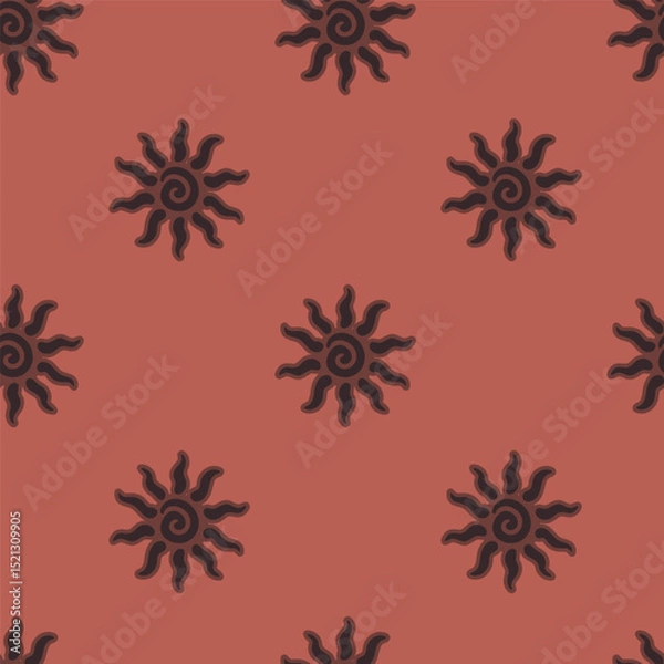 Obraz Abstract summer background with hand drawn sun sign. Vintage vector seamless pattern. Retro repeat ornament wallpaper. Nostalgic colored fashion allover print
