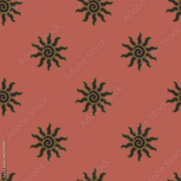 Obraz Abstract summer background with hand drawn sun sign. Vintage vector seamless pattern. Retro repeat ornament wallpaper. Nostalgic colored fashion allover print