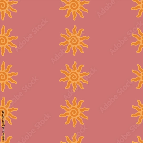 Obraz Abstract summer background with hand drawn sun sign. Vintage vector seamless pattern. Retro repeat ornament wallpaper. Nostalgic colored fashion allover print
