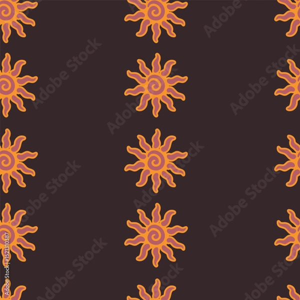 Obraz Abstract summer background with hand drawn sun sign. Vintage vector seamless pattern. Retro repeat ornament wallpaper. Nostalgic colored fashion allover print