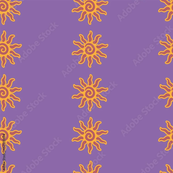 Obraz Abstract summer background with hand drawn sun sign. Vintage vector seamless pattern. Retro repeat ornament wallpaper. Nostalgic colored fashion allover print