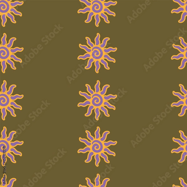 Obraz Abstract summer background with hand drawn sun sign. Vintage vector seamless pattern. Retro repeat ornament wallpaper. Nostalgic colored fashion allover print