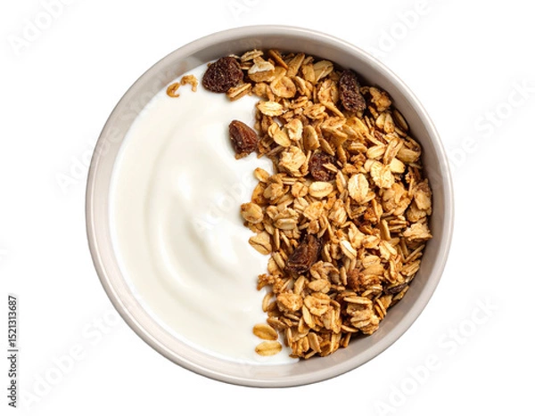 Obraz yogurt with oatmeal on transparent background, top view
