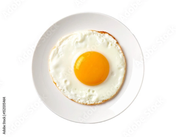 Obraz Fried eggs on plate, top view isolated on transparent background