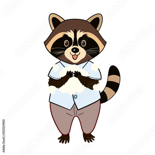 Obraz 手を洗うアライグマ