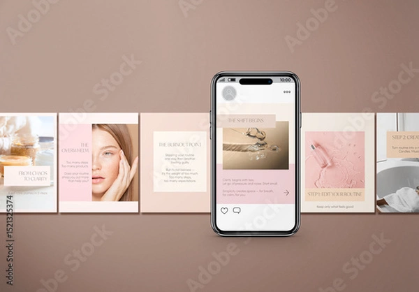 Obraz Minimalist Instagram Carousel Template for Beauty Bloggers | 10 Editable PSD Layouts in Neutral Tones for Social Media Posts