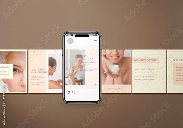 Obraz Minimalist Instagram Carousel Template for Beauty Influencers | 8 Skinimalism Editable Layouts for Social Media Posts