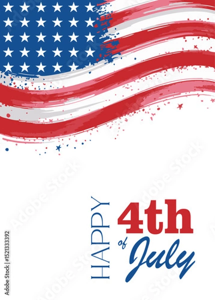 Fototapeta Happy Fourth of July typography design to celebrate American independence day on 4th July. 