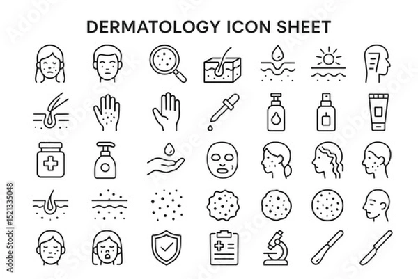 Fototapeta Dermatology Icons: Comprehensive collection of dermatological icons, meticulously crafted, ideal for medical professionals and skincare enthusiasts.