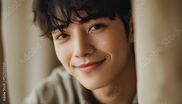 Obraz Captivating portrait of a young man indoor setting personal photography natural light close-up view emotional expression