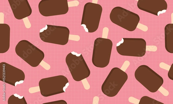 Fototapeta Ice Cream with chocolate Bar Pattern on Pink Grid Background
