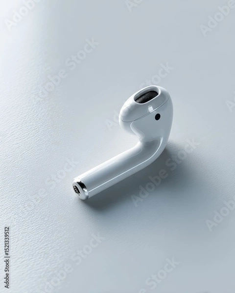 Fototapeta Wireless Earbud Product Shot Minimalist White Airpod Design on Bright Surface