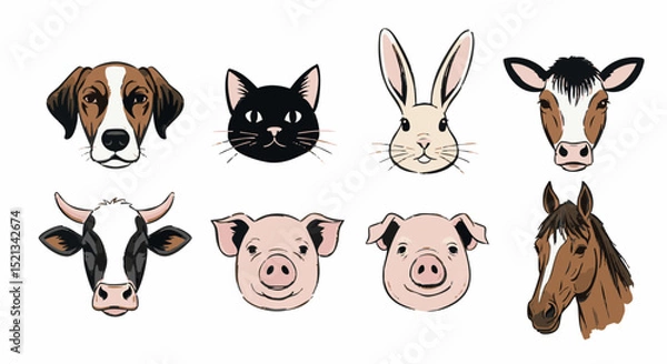 Obraz Minimalist Animal Faces Collection - Farm and Pets