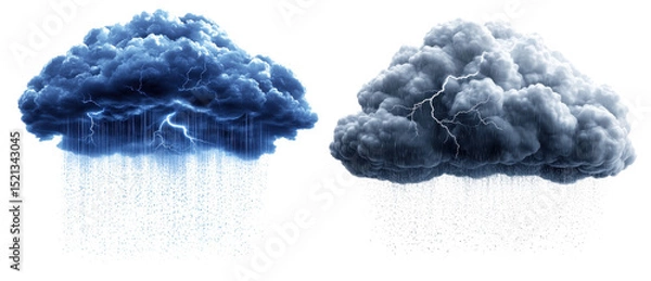 Fototapeta storm cloud with rain and lightning isolated on transparent background