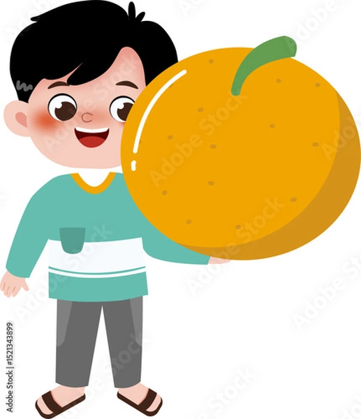 Obraz boy with orange fruit
