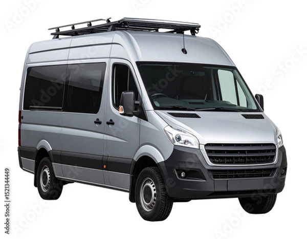 Fototapeta Urban-style cargo van with roof rack and tinted windows, front 3/4 angle, isolated PNG