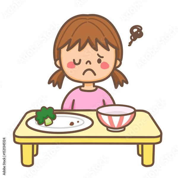 Fototapeta 女の子が苦手な野菜を食べ残しているイラスト