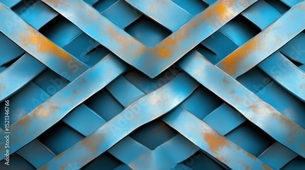 Fototapeta A striking image of blue metal weave contrasted with rust accents, showcasing a unique interplay of industrial design and natural wear over time.