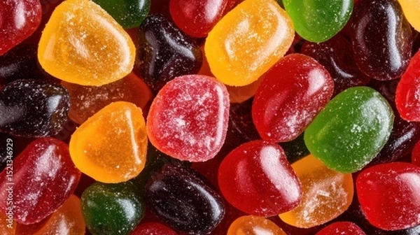 Fototapeta This mouth-watering image captures a colorful assortment of jelly candies in various shapes, offering a delightful visual treat perfect for food-related contexts and confectionery themes.
