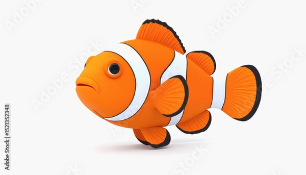 Fototapeta Charming 3d clown fish displaying full body on pure white background perfect for creative and educational uses