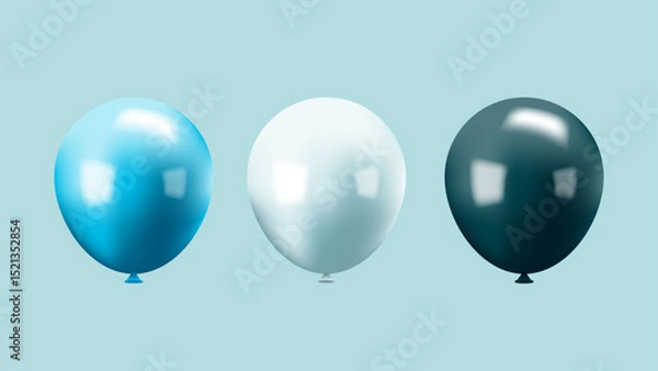Obraz blue, white and black balloons isolated on blue shiny background. great for birthday card, father's day design and other celebration moment.