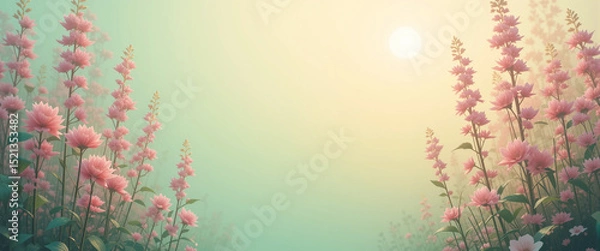 Fototapeta Soft focus wildflower banner with pastel tones and gentle gradient, ideal for seasonal design