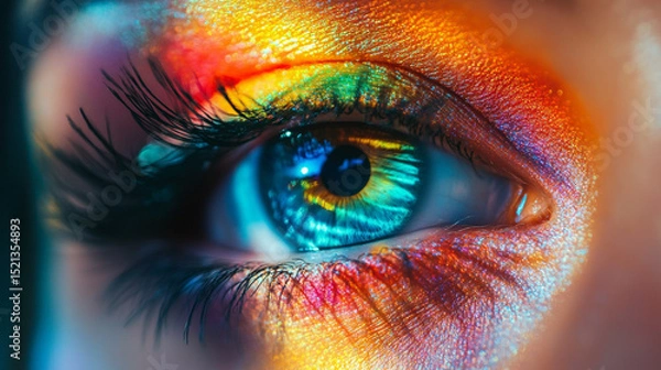 Fototapeta Human eye close-up in bright multi-colored variable image.