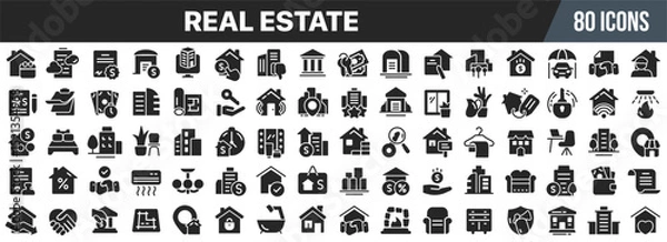 Obraz Real estate black icons collection. Big UI icon set in a flat design. Vector illustration EPS10