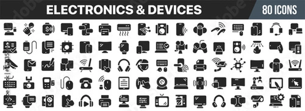 Obraz Electronics and devices black icons collection. Big UI icon set in a flat design. Vector illustration EPS10