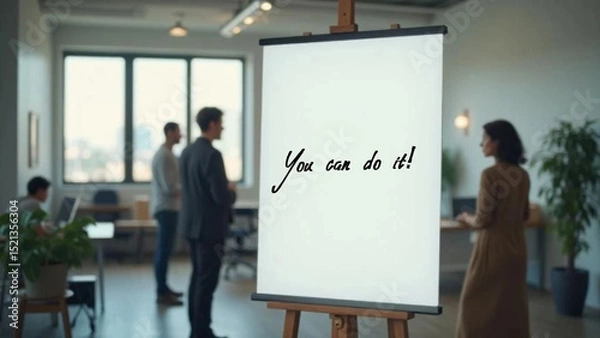 Fototapeta White board in the office with a caption 'you can do it!' 