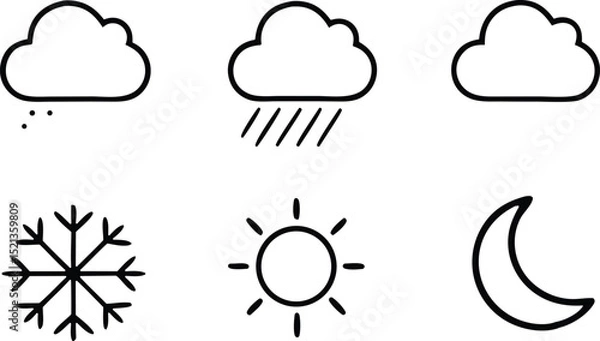 Fototapeta Simple Line Icon Set Depicting Various Weather Conditions