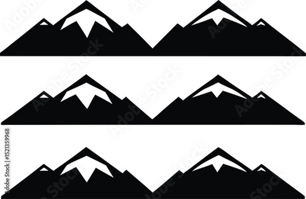 Fototapeta Three rows of simple, black silhouette mountain ranges with snow.