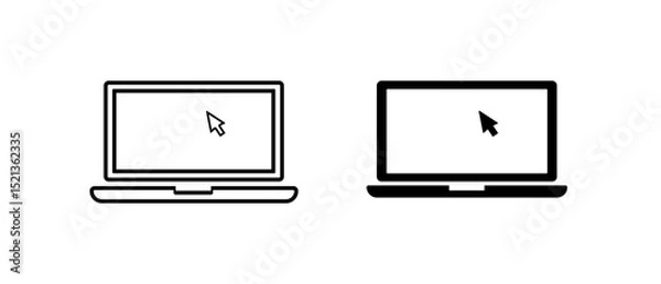 Obraz Set of laptop with computer mouse vector icons. Monitor with pointer or cursor. Notebook and arrow. Vector, Laptop icon vector.  Devices icon set, computer sign and symbol,  vector illustration

