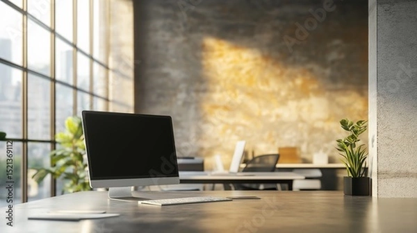 Fototapeta Modern graphic design studio corner showcasing clean, minimalist aesthetics and creative workspace design.