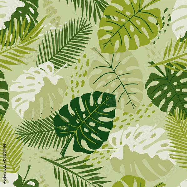 Fototapeta Seamless pattern with tropical leaves. Botanical background. 