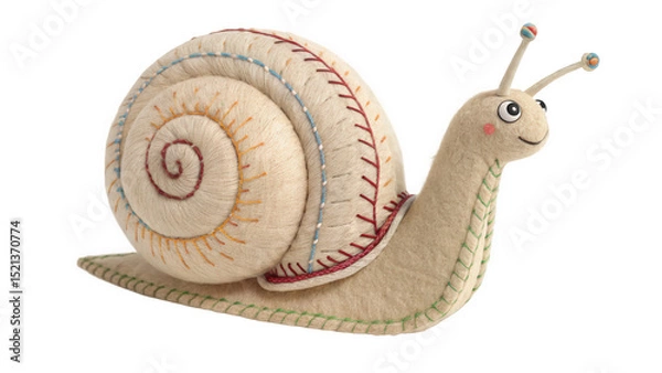 Fototapeta Cute Felt Snail with Embroidered Shell and Antennas, Generated by AI