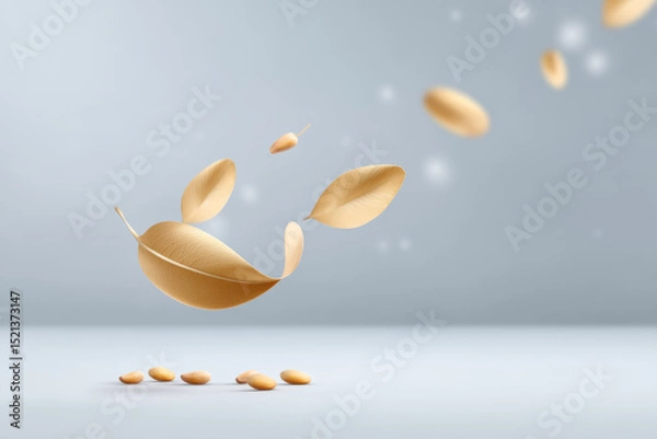 Fototapeta Golden leaf swirls dynamically in air, embodying freedom and delicate beauty