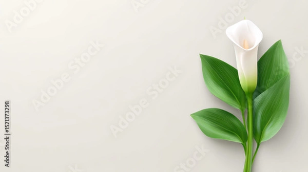Fototapeta Elegant calla lily bud with unfurling leaves evokes purity and serenity