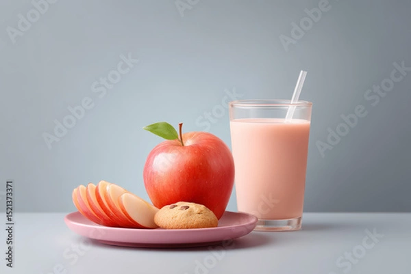 Fototapeta Sliced apple and juice make delightful pair, so tempting to indulge in its sweetness