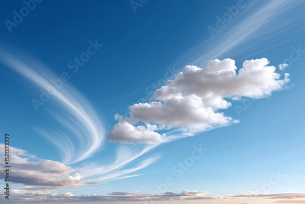Fototapeta Soft cloud drifts in blue sky, conveying calm and serene emotion