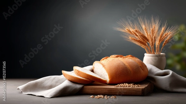 Fototapeta Artisanal bread is broken open, filling air with its comforting aroma