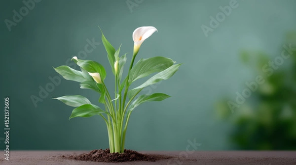 Fototapeta Calla lily plant displays natural growth pattern, feeling fresh and elegant